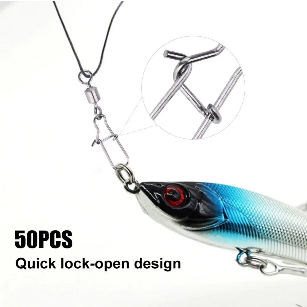 

50PCS Durable Stainless Steel Fishing Swivels Snap Multiple Sizes Lightweight Fishing Swivel Silver Rolling Swivel Lure Fishing