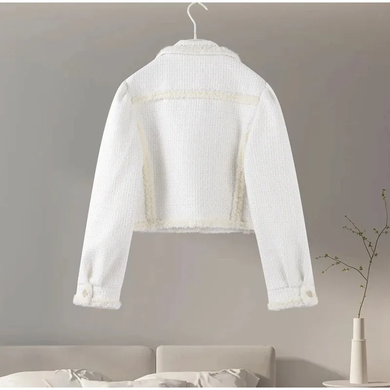 Traje de calle alta de otoño para mujer, abrigo corto de Tweed, pantalones cortos de pierna ancha, conjuntos de mujer, chaqueta con botones de manga larga abombada, pantalones cortos rectos superiores