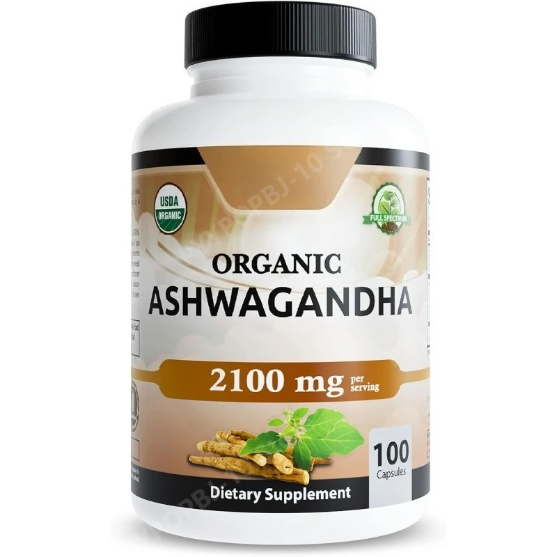 Organic Ashwagandha Capsules Herbal Supplement with Root Powder and Extract Daily Wellness Support 100 Capsules