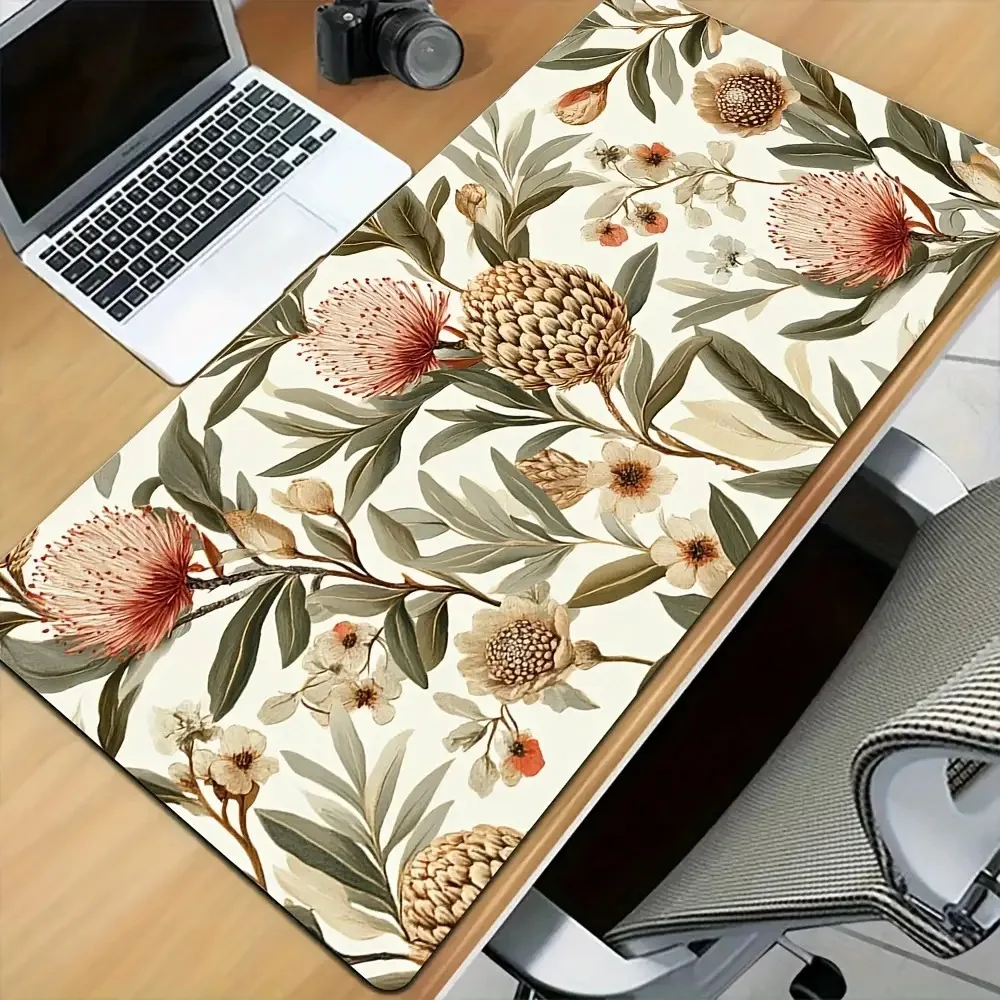 

Botanical Native Flower Desk Mat, XL Extended Gaming Mouse Pad, Non-Slip Base, Rustic Floral Desk Decor for Study & Work