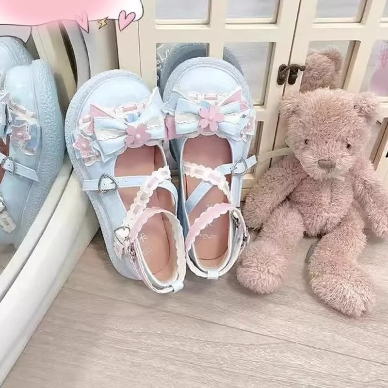 الحلو جولة الرأس لطيف فتاة لوليتا اليابانية لوليتا كريم أحذية لو أحذية واحدة Jk طالب الأحذية الجلدية #4