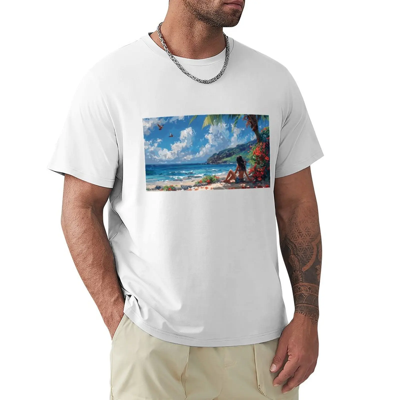 Seaside Solace T-Shirt plain summer tops oversized Blouse men clothings