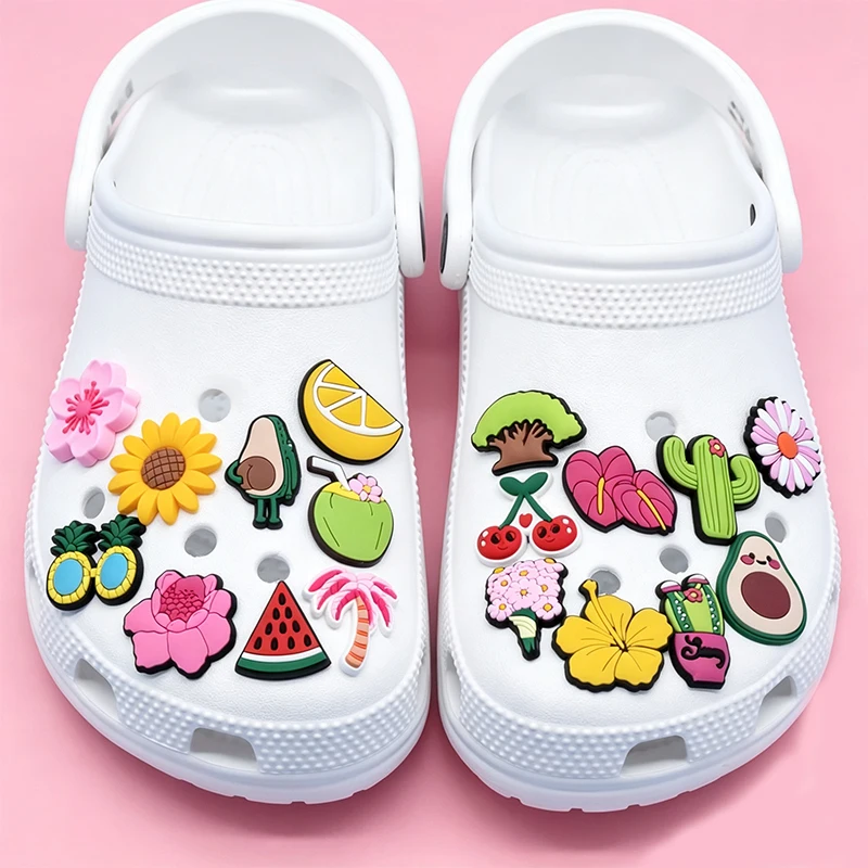 1/30 Stück Tropische Blumen- und Frucht-Schuhzubehör PVC-Schuhdekorationen für Clogs Avocado Kaktus Hibiskus Sommer-Schuhcharms – Detail 2