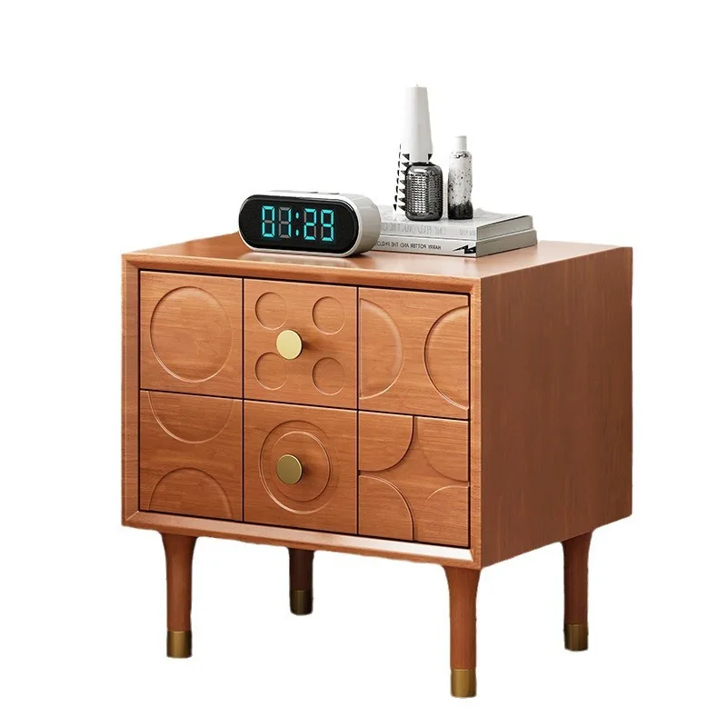 

Simple modern Nordic creative solid wood bedside cabinet household bedroom antique storage carved bedside