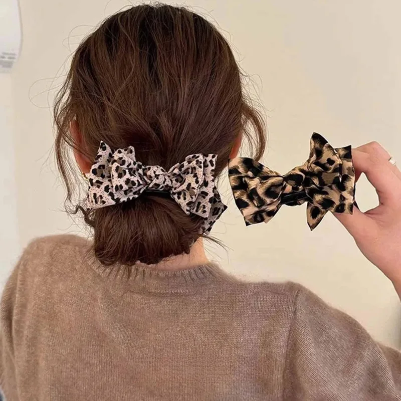 Pinza para el pelo con lazo y estampado de leopardo Vintage para mujer, moño avanzado para el pelo, accesorios para el cabello versátiles a la moda en la parte posterior de la cabeza, 2025