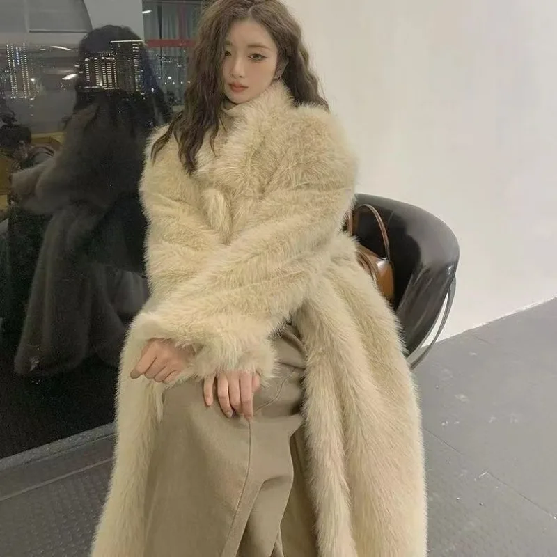 2023 New Women's Winter Fur Coat Medium Long Toka Fox Hair Over Knee Slim Fur Coat Youth Thickened Fashion Soft Comfortable Coat