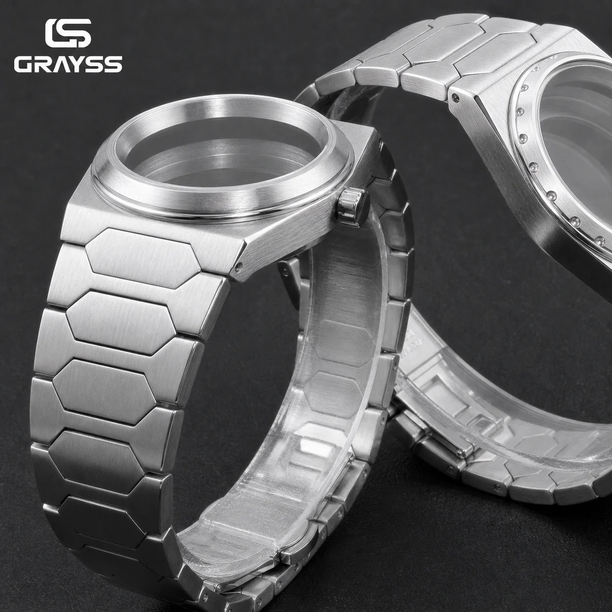 Grayss New Stainless Steel Integrated Brushed Watch Case Bracelet 37mm For SKX NH35 NH36 Sapphire  20atm Waterproof Mod Parts