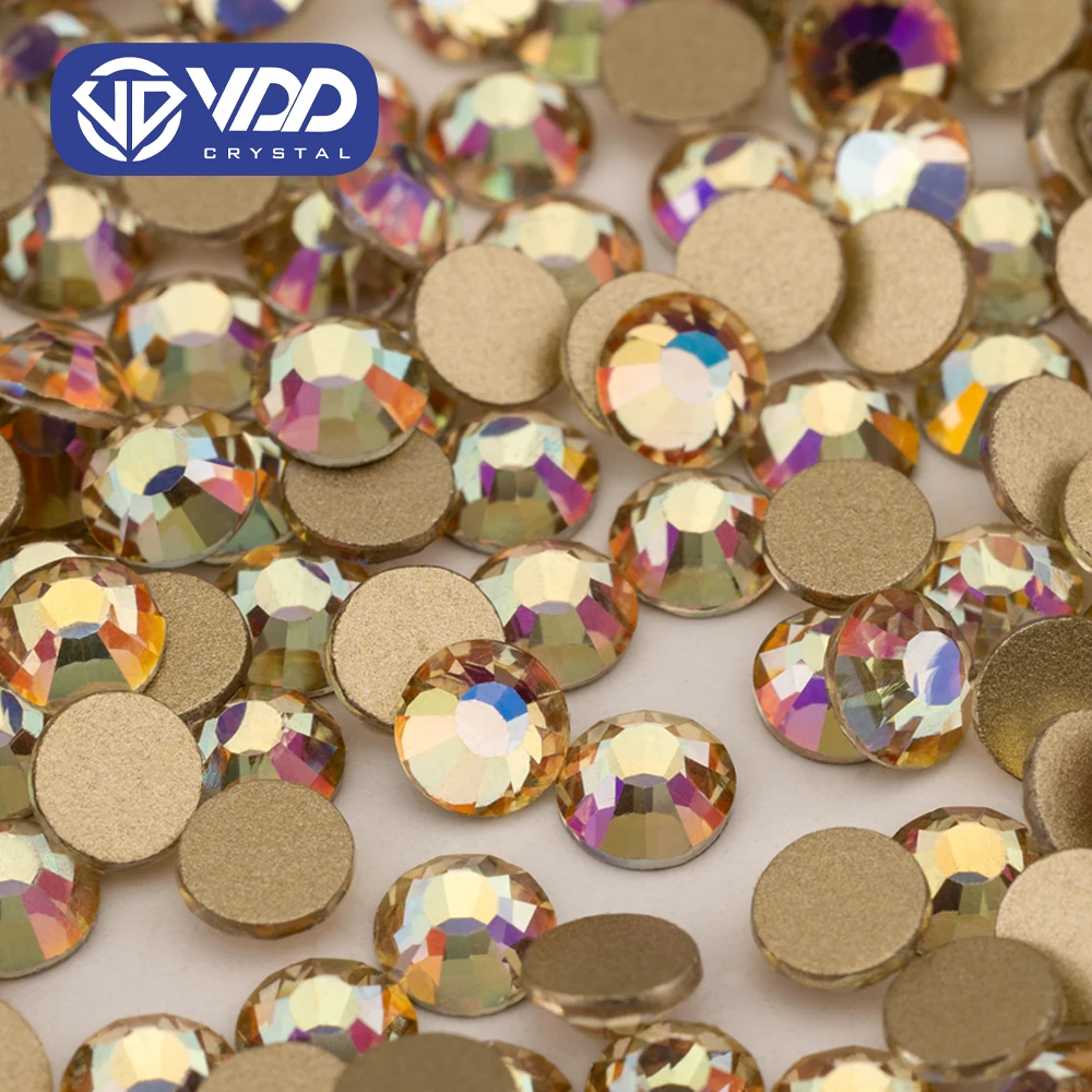 VDD Neue Farbige Memory Gold Flachback-Strass-Steine Hochwertige Glas-Kristall Flachback-Glitzer Strass-Steine JD999-225 – Detail 1