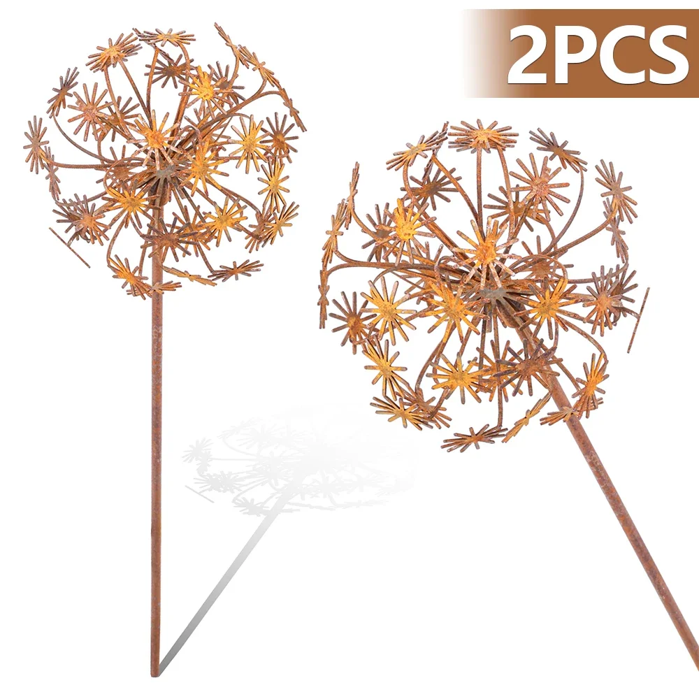 2 Pcs Metal Flower Stake 38cm Rusty Finish Metal Decorative Garden Stakes Patio Balcony Planter Outdoor Decor Garden Accessories