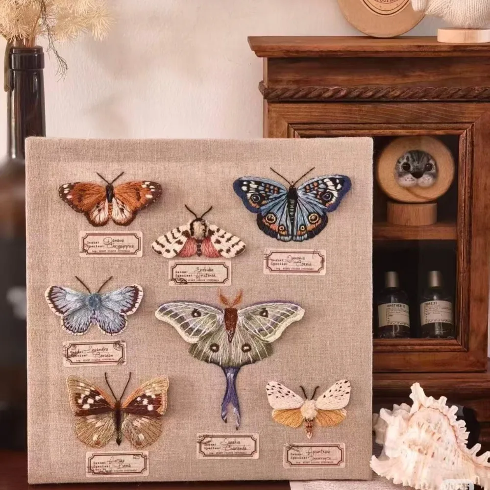 7-teiliges Einzigartiges Dreidimensionales Schmetterlings-Handstickerei-Set, Das Set Enthält 7 Verschieden Geformte Schmetterlinge + Nadeln + Zubehör – Detail 6