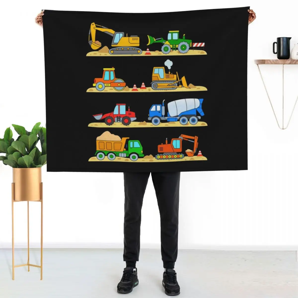 

Construction Digger Dump Truck Bulldozer Concrete Mixer Throw Blanket Soft Solid Color Blanket for Couch Bed