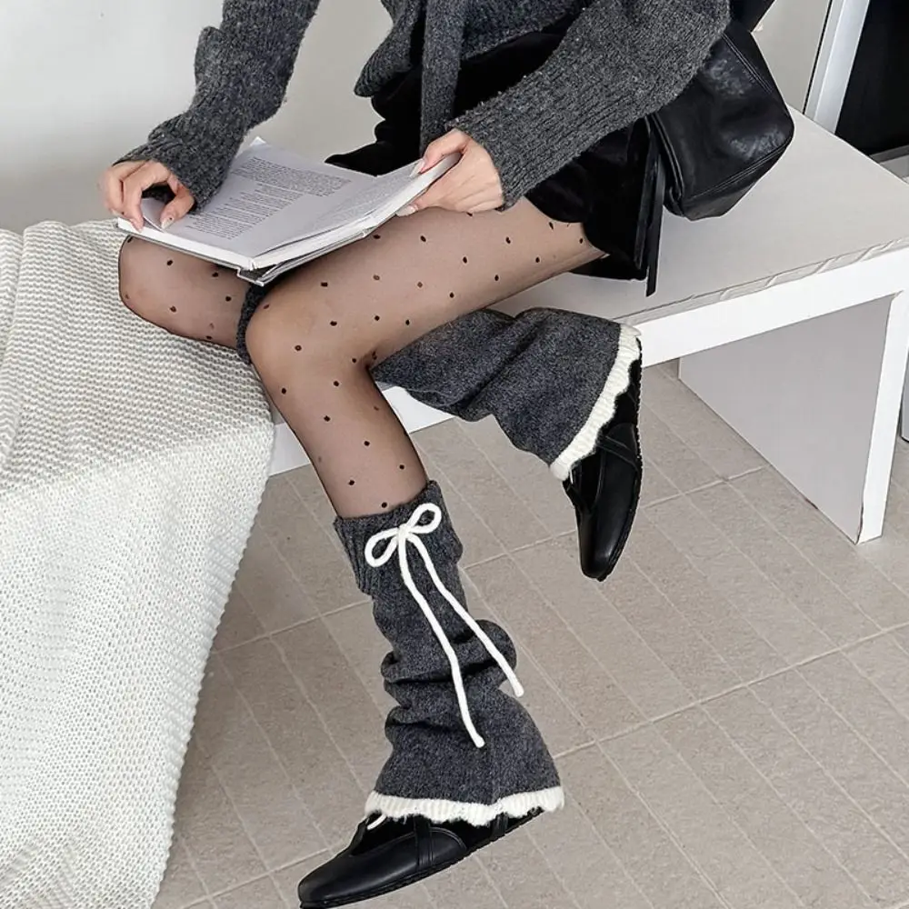 

Elastic Y2K Lace Up Leg Warmers Flare Sweet Ballet Women's Plush Stockings Elastic Loose Knit Banding Leggings Streetwear