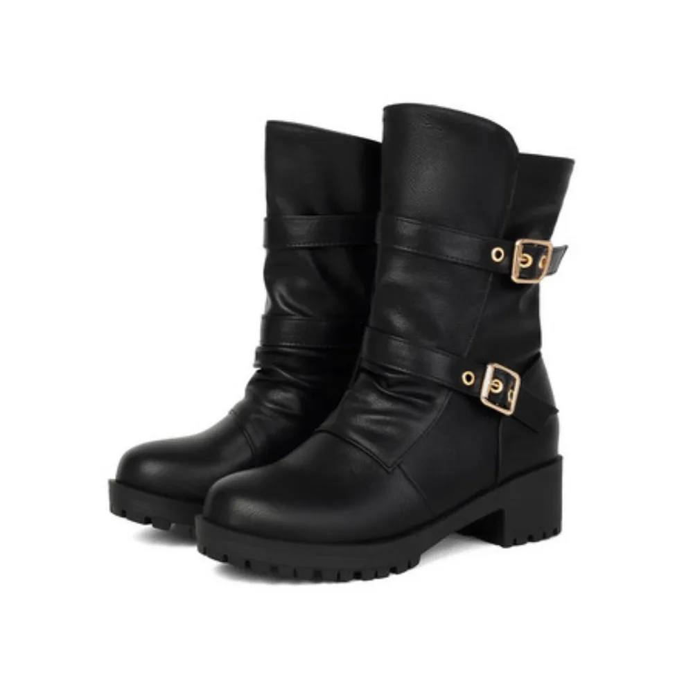 New Punk Style Women Boots Fashion Belt Buckle Female Thick Bottom 5CM Knee High Boots Retro Knight Shoes Zapatos De Mujer