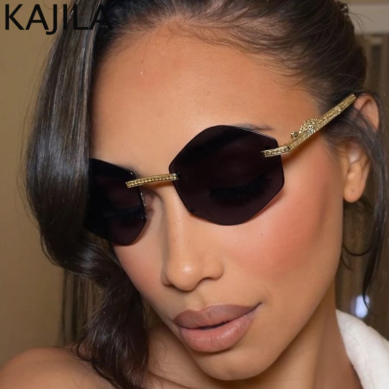 

Retro Hexagon Punk Rimless Sunglasses Women 2025 Luxury Brand Vintage Metal Polygon Sunglass For Ladies Frameless Shades UV400