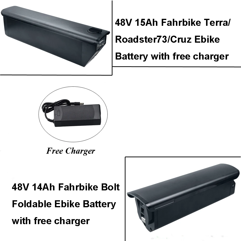 Electric Bike Battery 48V 14Ah 15Ah 720Wh Lithium Battery Pack for Fahrbike Roadster73 Terra 26'' Cruz Bolt E-Bike