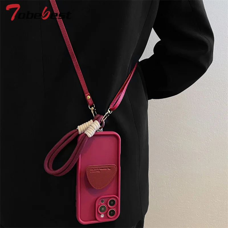 INS Triangle Stand Phone Holder Wrist Strap Case for IPhone 17 Air 16 16e 15 14 Plus 13 12 Mini 11 Pro Max Cover with Lanyard