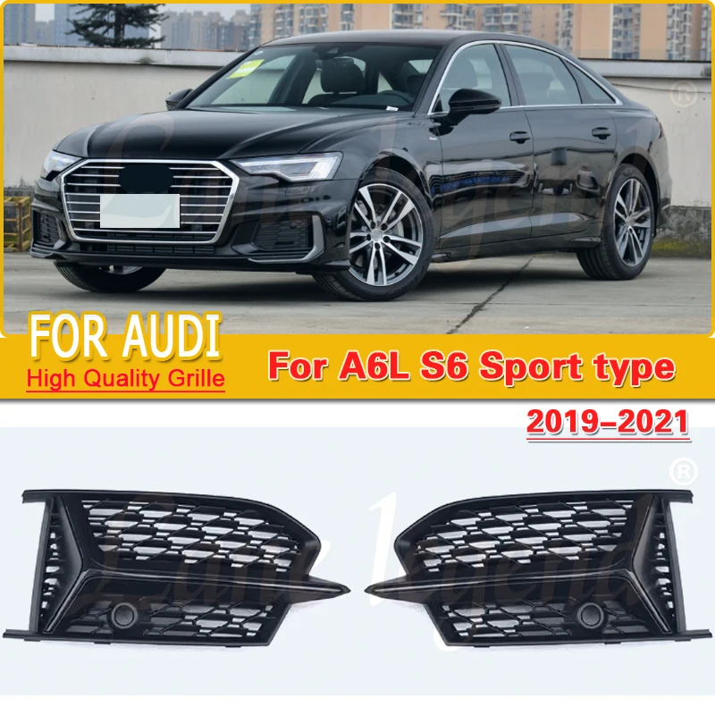 

For Audi A6 C8 S6 2019-2022 Sports S-Line Bumper Car Front Bumper Fog Light Frame Fog Lamp Grille Protector Cover Car Accessorie