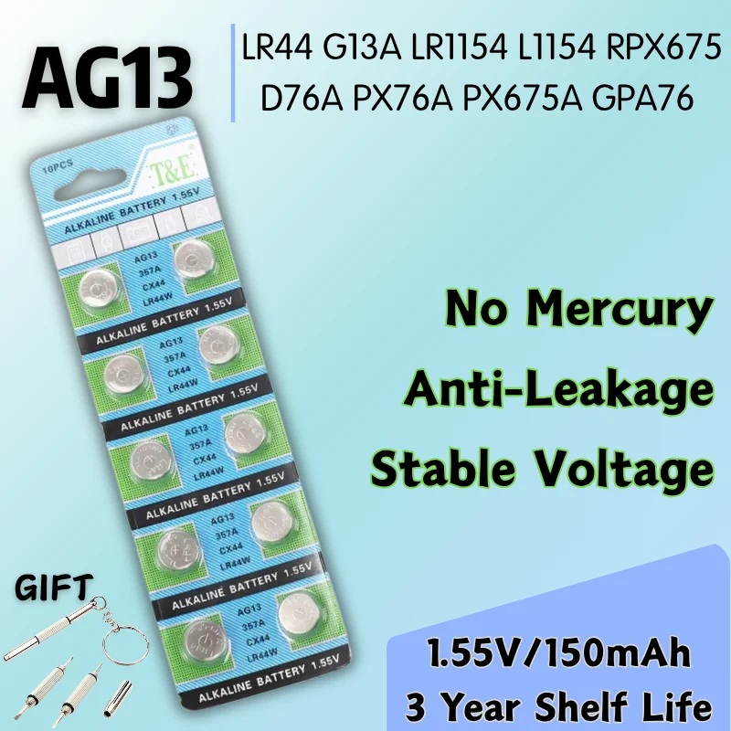 

2-50pcs AG13 LR44 G13A LR1154 L1154 RPX675 D76A V13GA PX76A PX6 Watch Battery 1.55V Button Coin Cell LED light Batteries For Toy
