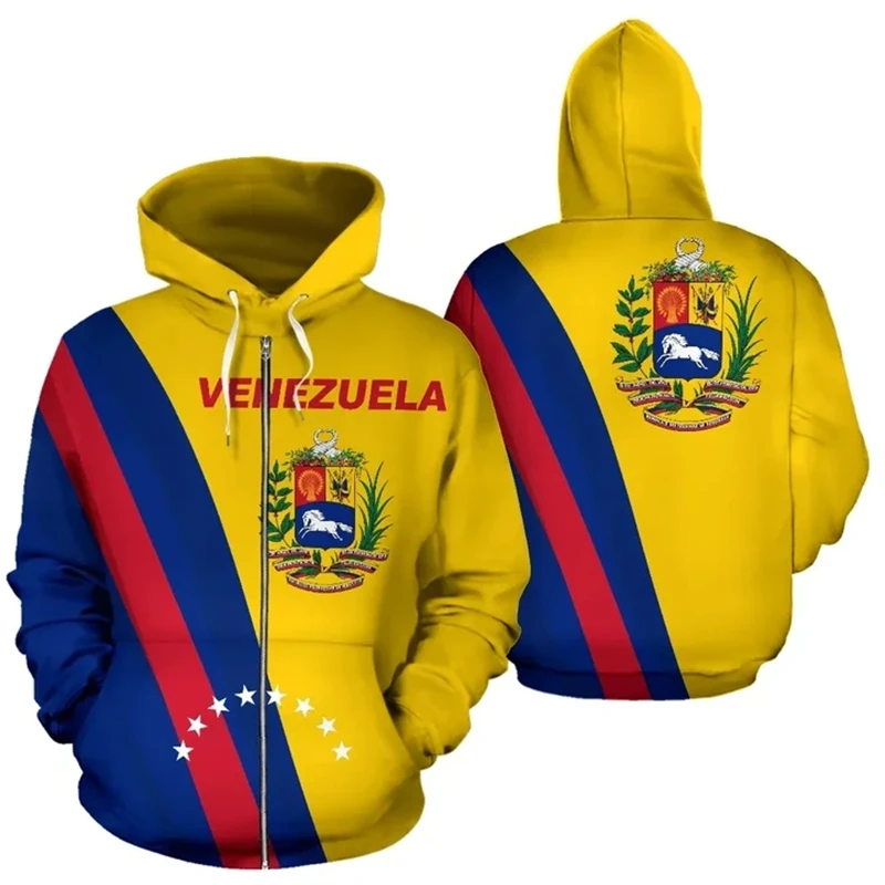 Venezuela Vlag Kaart Grafische Sweatshirts En Nationale Embleem Rits Hoodies Voor Mannen Kleding Casual Mannelijke Hoody Sport Jongen Pullovers