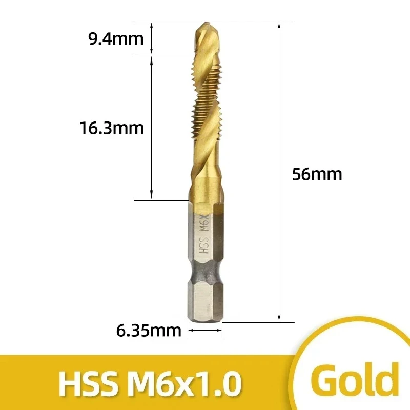 6 stücke Tap Titan Überzogene Sechskantschaft Bohrer Bits HSS Schraube Gewinde Metrische Taping Schraube Maschine Verbindung Werkzeug M3-M10 hand Werkzeuge – Detail 13