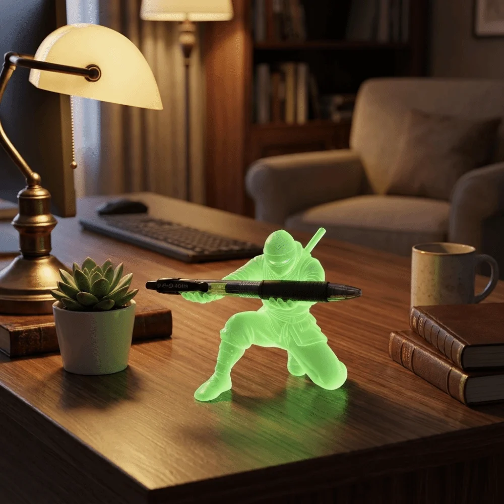 3D Printed Luminous Ninja Pen Holder Multi-Functional Ninja Character Desk Ninja Ornament Plastic Desktop Organizer Home
