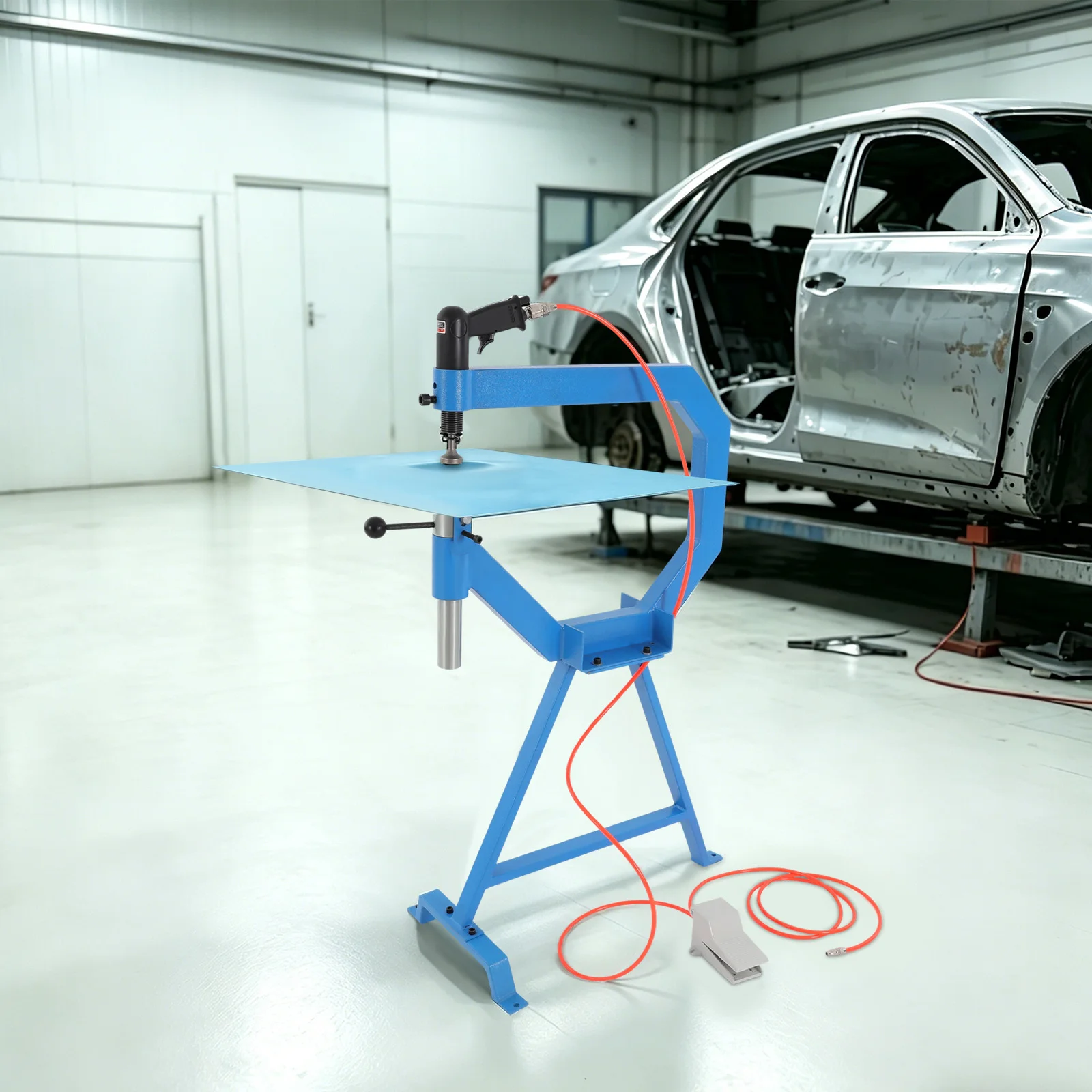 Pneumatic Planishing Hammer Sheet Metal Shaping Tool with Foot Pedal Stand 3 Anvils 1 2 3 Inch for Auto Body Dent Repair Steel Aluminum