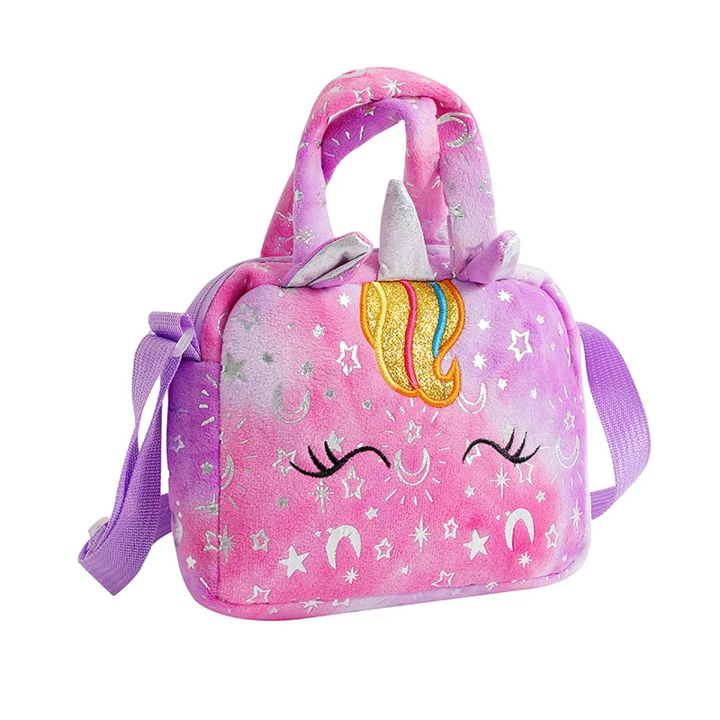 Plush Unicorn Single Shoulder Crossbody Bag for Children\'s Coin Purse Girl Travel Handbag Cute Student Gift Storage Pencil Bags