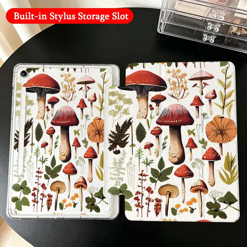 Mushroom Pattern Design For Samsung Galaxy Tab A9 A8 A11 S6 S7 S8 S9 S10 FE Plus Lite Transparent Y-Shaped Folding Tablet Case