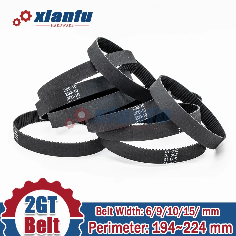 

2GT Timing Belt Rubber Perimeter=194 196 198 200 202 204 206 208 210 212 214 216 218 220 222 224mm 2M Width 6/9/10/15mm Pitch2mm