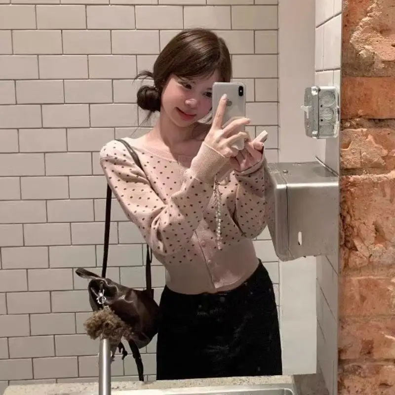 

Ay, асимметричный вязаный кардиган в горошек, женский облегающий свитер с открытой передней частью, осень-зима Faion