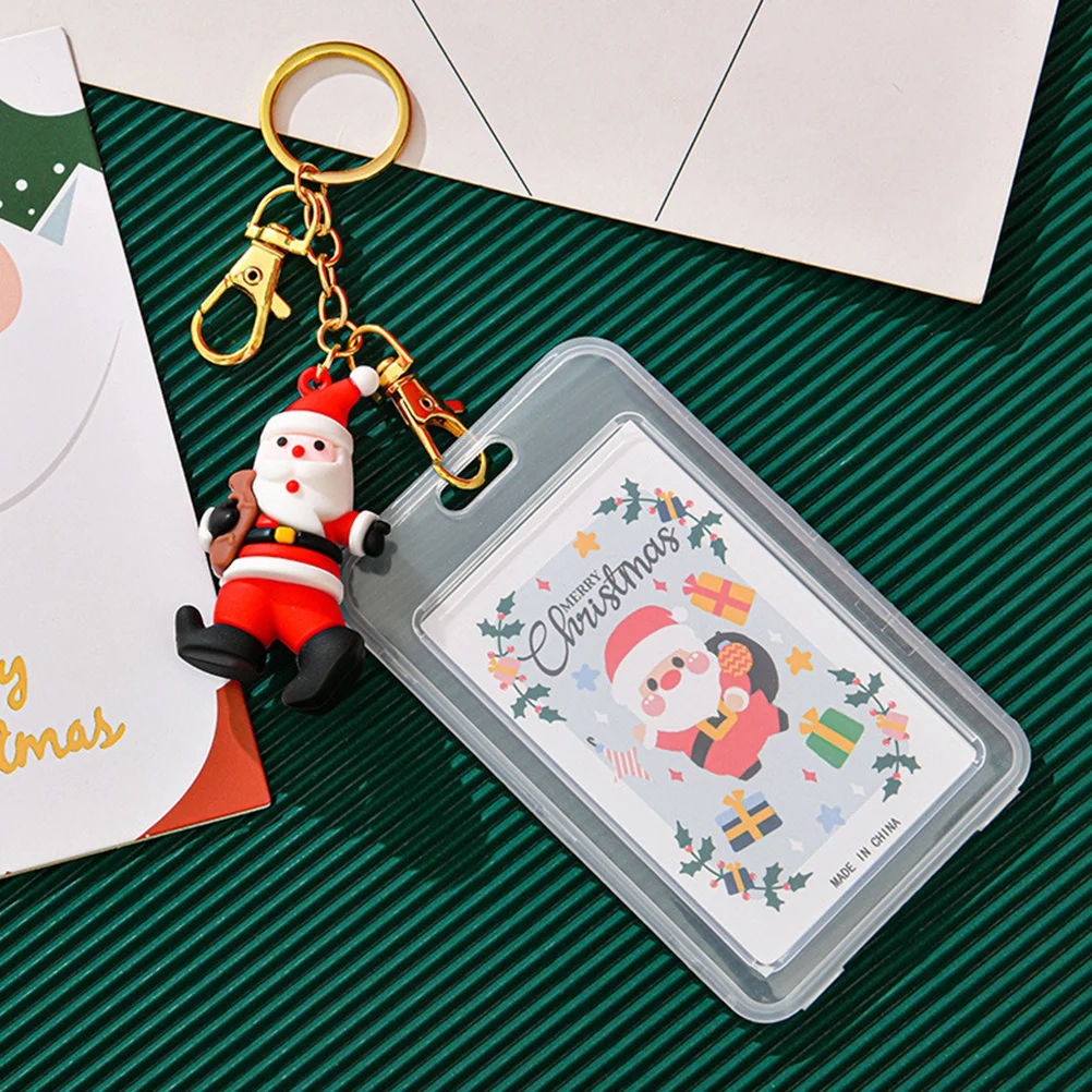 Christmas Card Set Id Holder Name Badge Work Students Protector Transparent Rag Sleeve Bus Xmas Credit Tag Cover for Key Fob