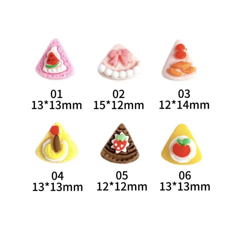 Random Mixed Sweet Resin Triangle Cake Nail Art Charms 3D Simulation Fruit Cake Nail Art Decorations Cream Glue DIY Accessories