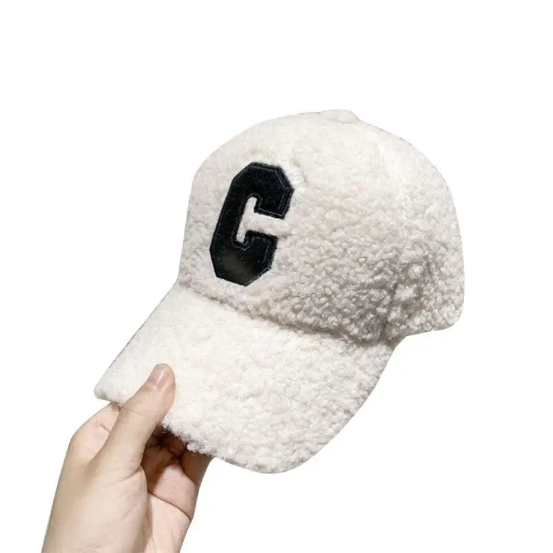 

652F Outdoor Berber Fleece Baseball Caps with Embroidery C Letter Casual Hiphop Cycling Duckbill Caps for Boy Girls Unisex