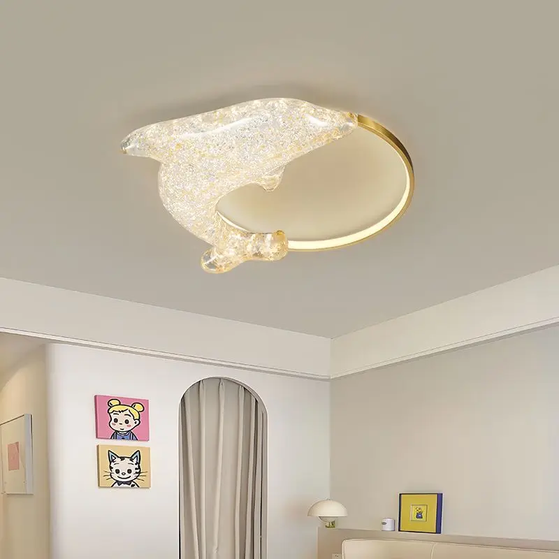 Moden Rotundity Gold Wrought Iron Ceiling Lights Dolphin Transparent Resin Living Room Bedroom Restaurant Kitchen Hanging Lamps