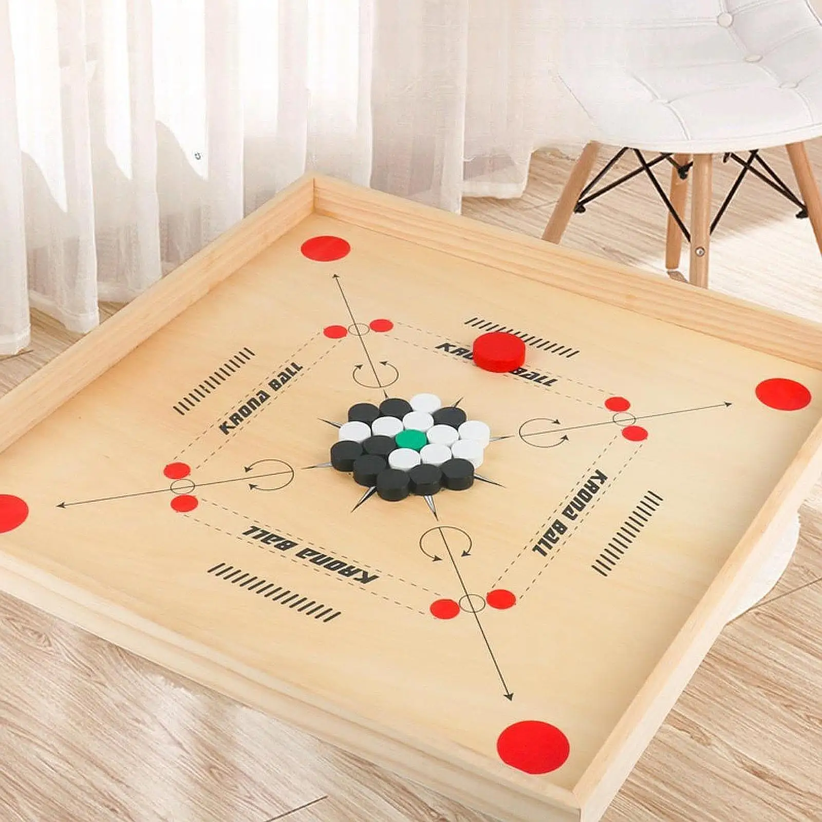 Carrom Board Set Fun Challenge Billiards Strategy Game 18x 18” Board Game Hardwood Edges for All Players Beginners Children