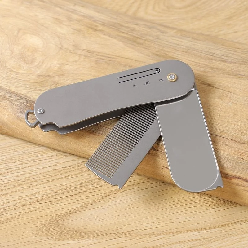 Pure titanium comb mirror integrated folding mirror comb folding portable mirror comb cute cartoon dense tooth belt makeup