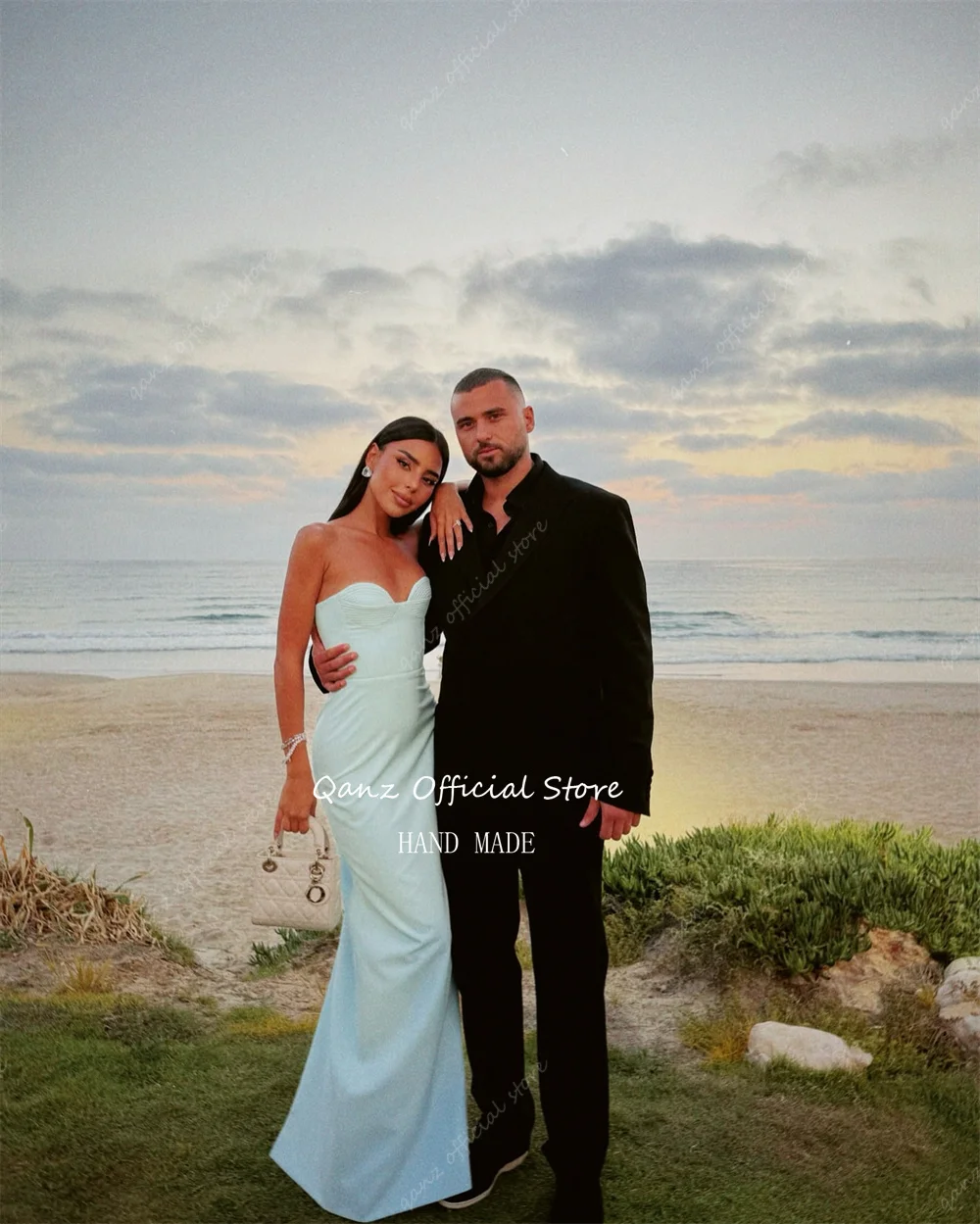 Qanz Elegant Women Mermaid Prom Dresses Sweetheart Formal Dresses Woman Backless Blue Evening Dresses Luxury Party Customized image 3