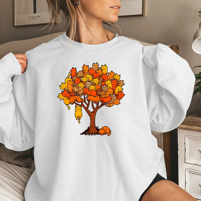 

Funny Tree Cats Cartoon Sweatshirt Women Cute Cats Girls Fashion Casual Hoodie Cat Lover Gift Animals Tree Design Autumn Sweater