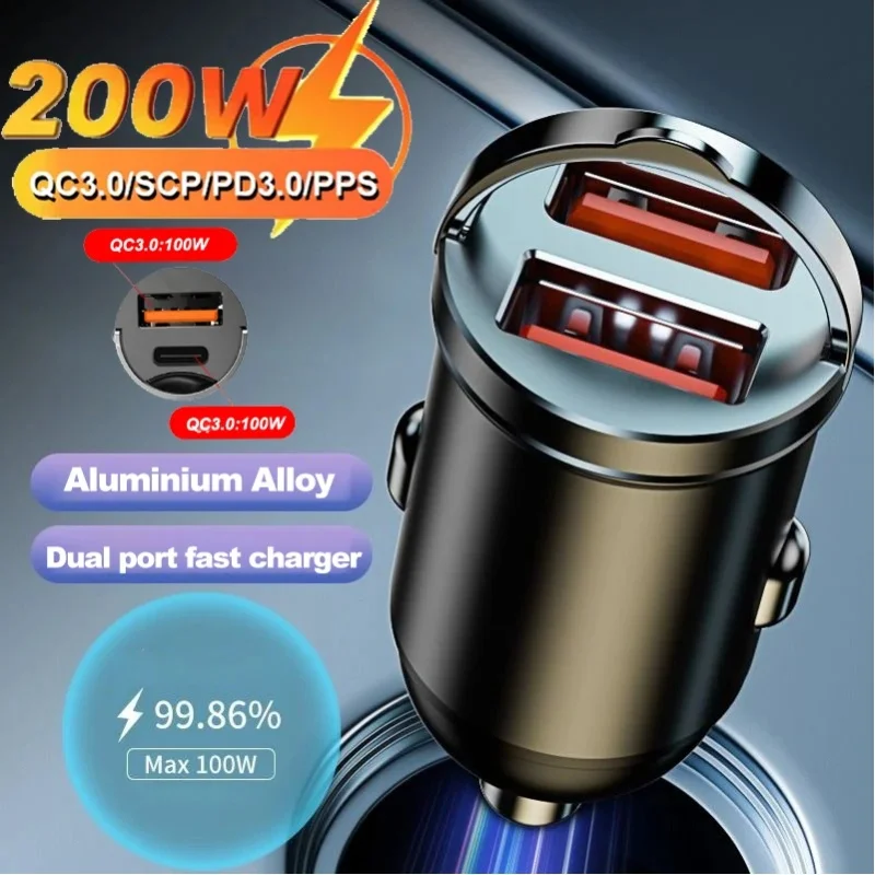 Auto 100-200W Dual-Port Mini-USB-Ladegerät Ultra-Schnelles Laden Zigarettenanzünder-Buchse 12-24V Aluminium Handy-Ladeadapter