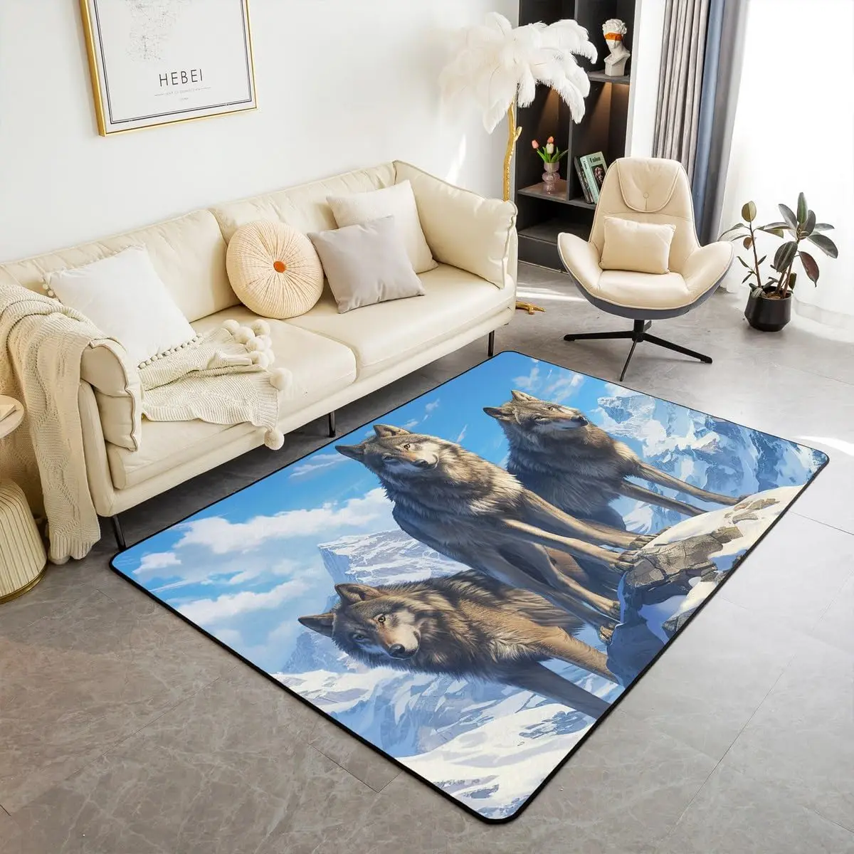 3D Wolf Carpet Wild Animal Area Rug for Living Room Bathroom Bedroom Hunting Animal Doormat Woodland Wildlife Indoor Floor Mat