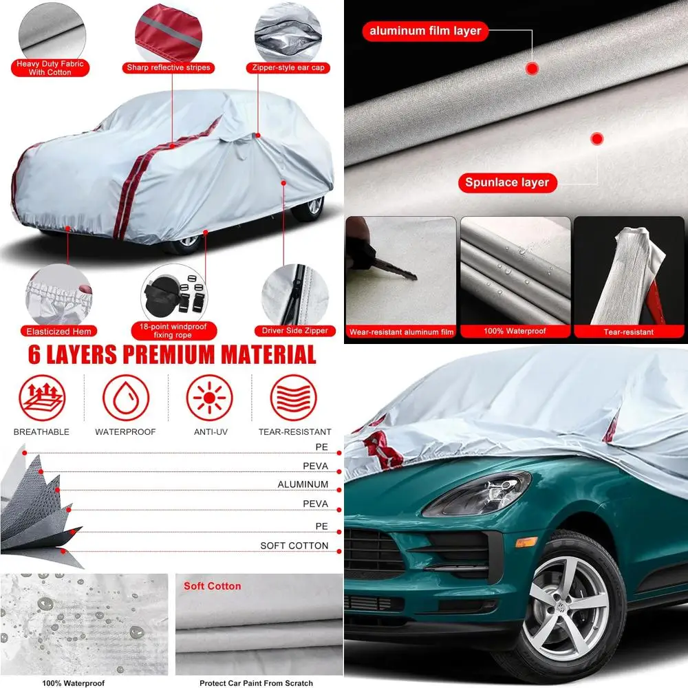 

Custom-Fit 6-Layer Waterproof Car Cover for 2014-2025 Porsche Macan, with Zippered Door & 18 Windproof Bands for All-Weather Pro