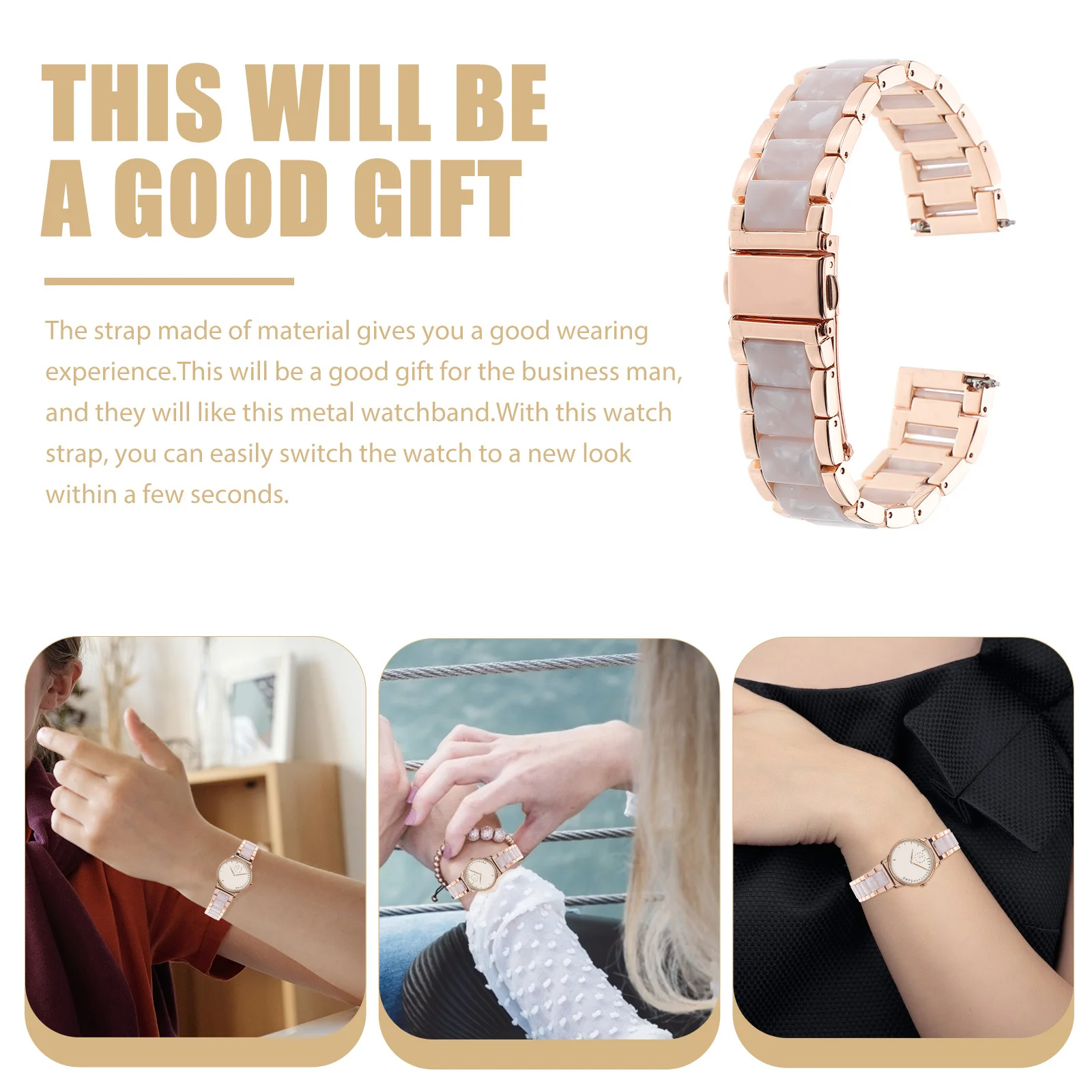 

Stainless Steel Resin Strap Men Business Replaceable Metal Wristb Watch B AntiSkid Stainless Watch B Daily Occasion