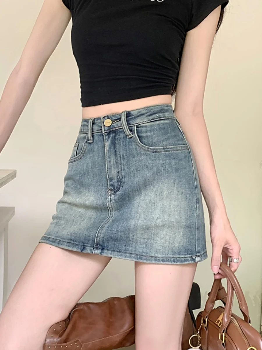 

Джинсовая юбка с высокой талией в американском винтажном стиле, женская летняя облегающая сексуальная короткая юбка с высокой талией