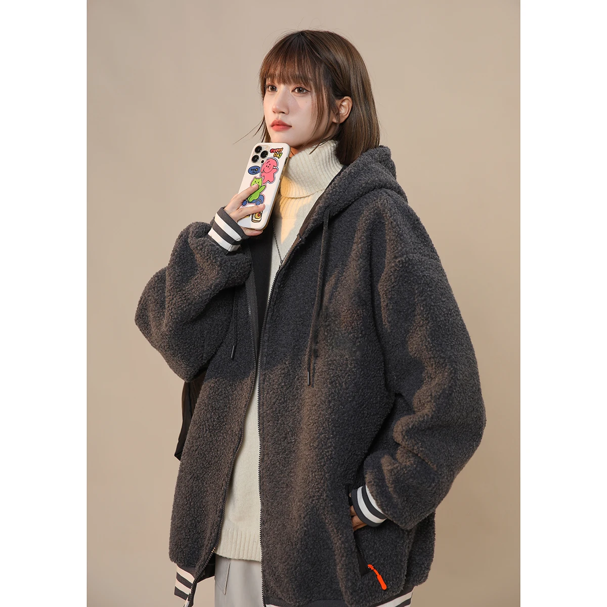 

Мужская зимняя утепленная куртка из овечьей шерсти, молодежная модная свободная куртка из хлопка с овечьим мехом, повседневная теплая одежда на молнии