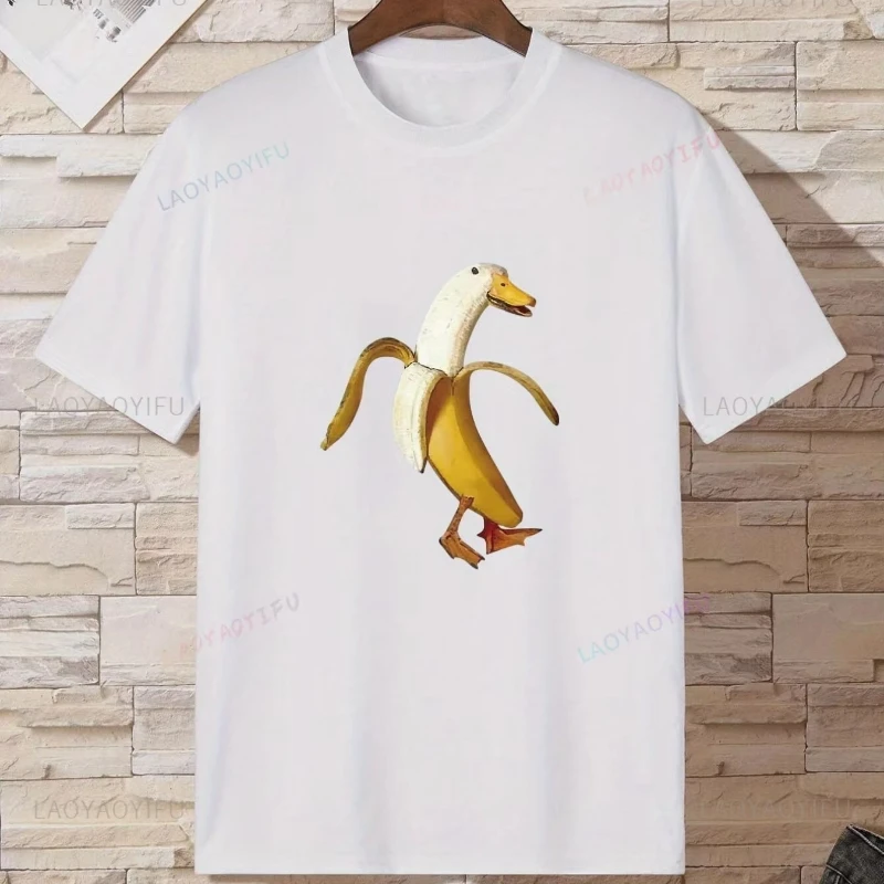Vintage Unisex Harajuku Tshirt Banana Duck Pattern Print Men's Comfy Cotton Lady T-shirt - Summer Graphic Boys Tee Black Humor