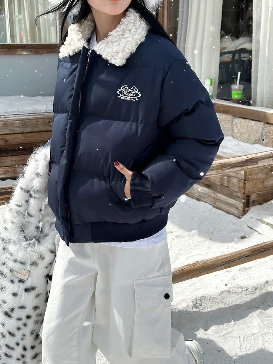 

Американский ретро-стиль: женская хлопковая куртка с простым меховым воротником, свободная универсальная хлопковая куртка-пуховик