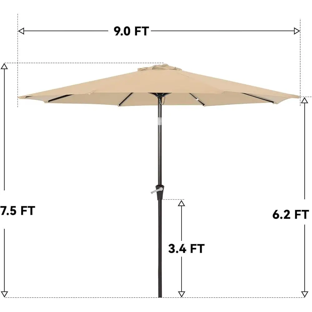 9フィート 屋外用傘 クランク付き 簡単に傾斜可能 耐久性のあるフレーム 防水キャノピー 完璧なパティオデッキ ガーデンシェード