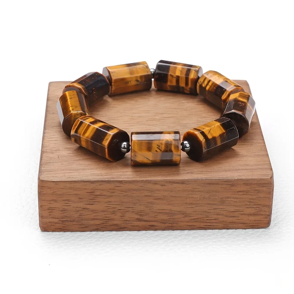 Pulsera piedra  ojo  tigre para hombres con cuentas  hematita - Pulsera  cuentas cilíndricas  poder, regalo elegante y fuerte