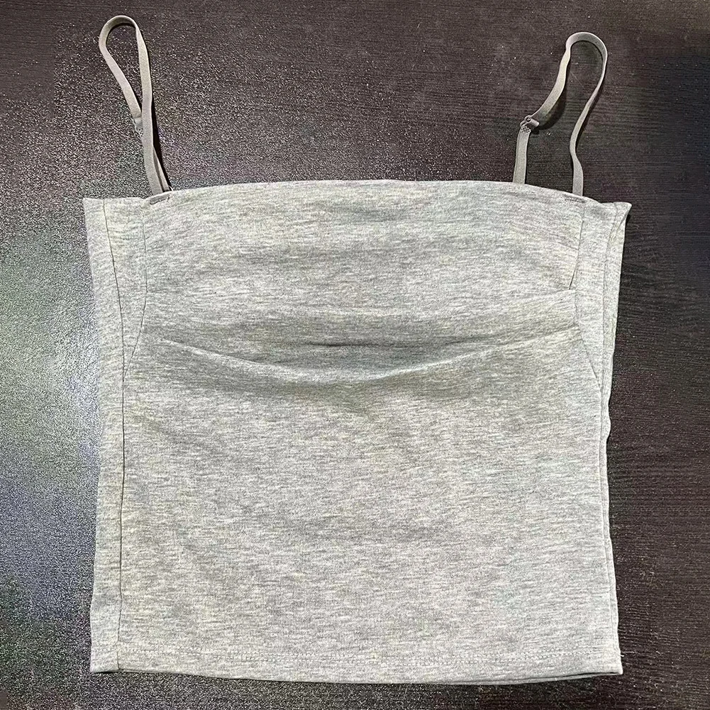 

Casual Outing Pleated Camisole Adjustable Strap One Size Fits All Polyester Fabric Pure Color Design Regular Length