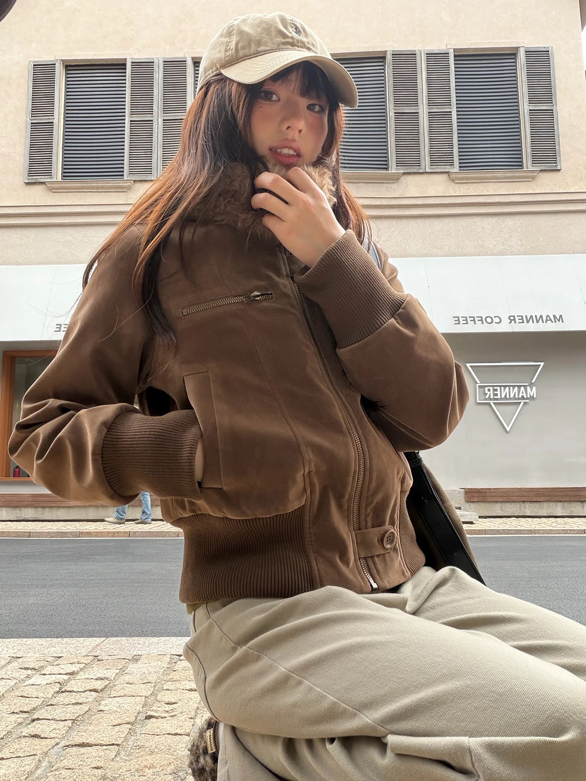 

Sweet Cool Thiened Cotton Jaet Women's Faion Winter New Sle Retro Workwear ort Coat with Faux Fur Collar Commute Sle